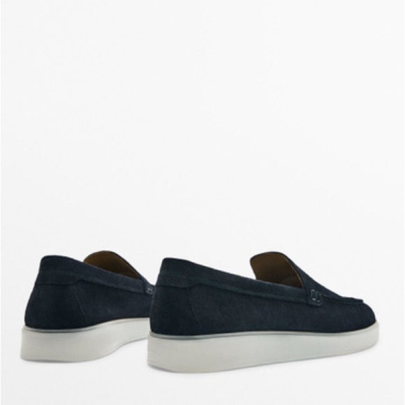 NWT. Massimo Dutti Blue Azul Split Suede Loafers with Trim, logo on the insole. main image 4